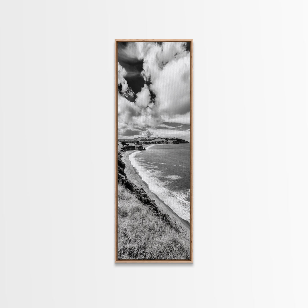 Seaside Cliffs, Rolling Hills, Dramatic Clouds, Framed Canvas Print, Country Landscape Art, Living Room Wall Art, Modern Rustic Decor