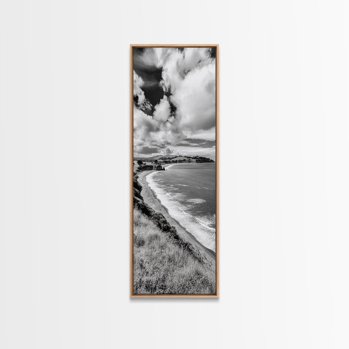 Seaside Cliffs, Rolling Hills, Dramatic Clouds, Framed Canvas Print, Country Landscape Art, Living Room Wall Art, Modern Rustic Decor