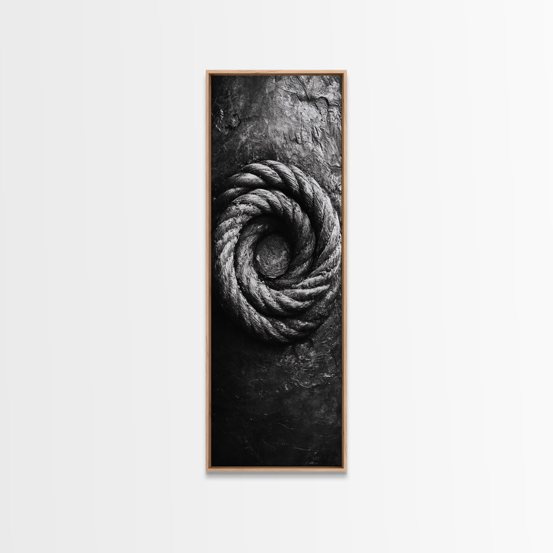 Nautical Rope Closeup, Industrial Texture, Abstract Rustic, Framed Canvas Print, Office Wall Art, Monochrome Art, Modern Nautical Decor
