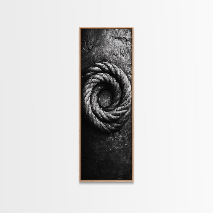 Nautical Rope Closeup, Industrial Texture, Abstract Rustic, Framed Canvas Print, Office Wall Art, Monochrome Art, Modern Nautical Decor