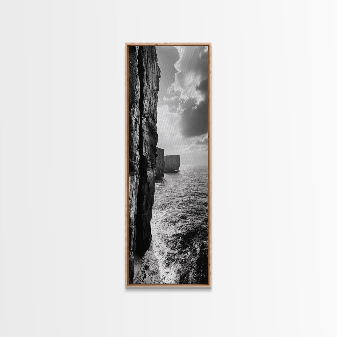 Cliff Edge, Ocean Depth, Moody Seascape, Framed Canvas Print, Coastal Wall Art, Black and White Photography, Office or Study Decor