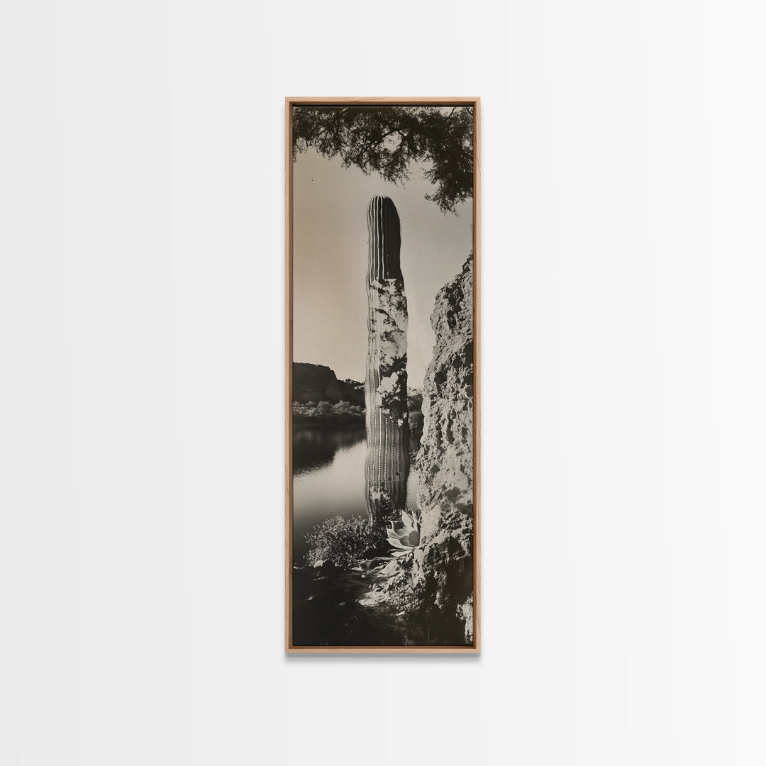 Desert Cactus Art, Surreal Nature Print, Moody Landscape Wall Art, Living Room Decor, Framed Canvas Print, Boho Western Aesthetic