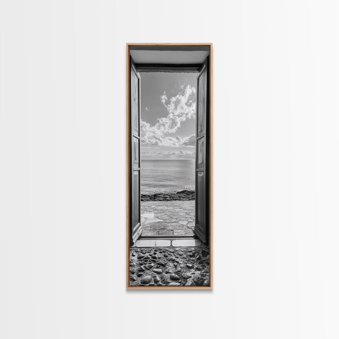 Open Door View, Sea Horizon Art, Dreamy Ocean Photography, Modern Entryway Decor, Framed Canvas Print, Minimalist Style Seascape