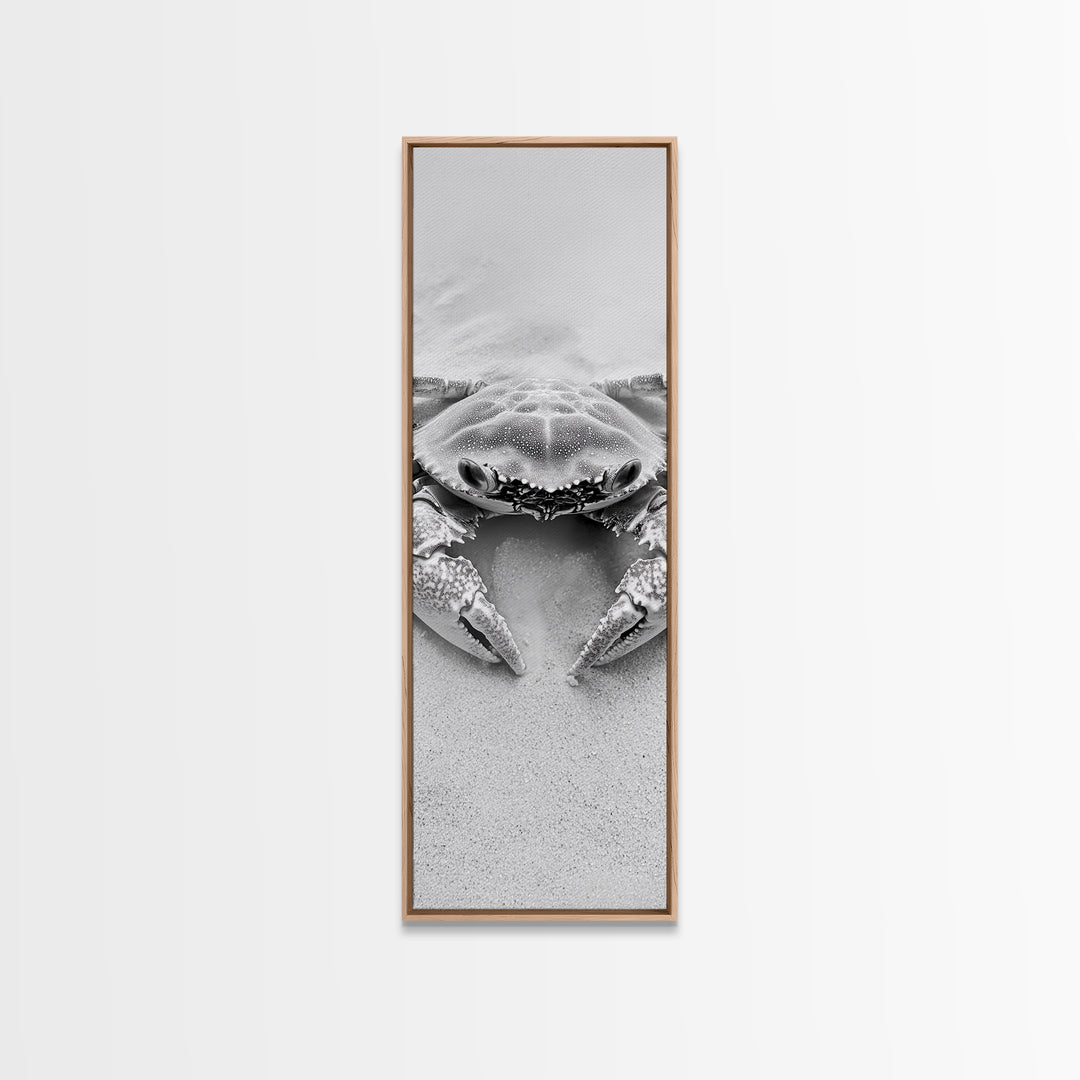 Crab Beach Art, Coastal Animal Print, Ocean Life Wall Decor, Bathroom or Kitchen Style, Framed Canvas Print, Black White Sea Creature