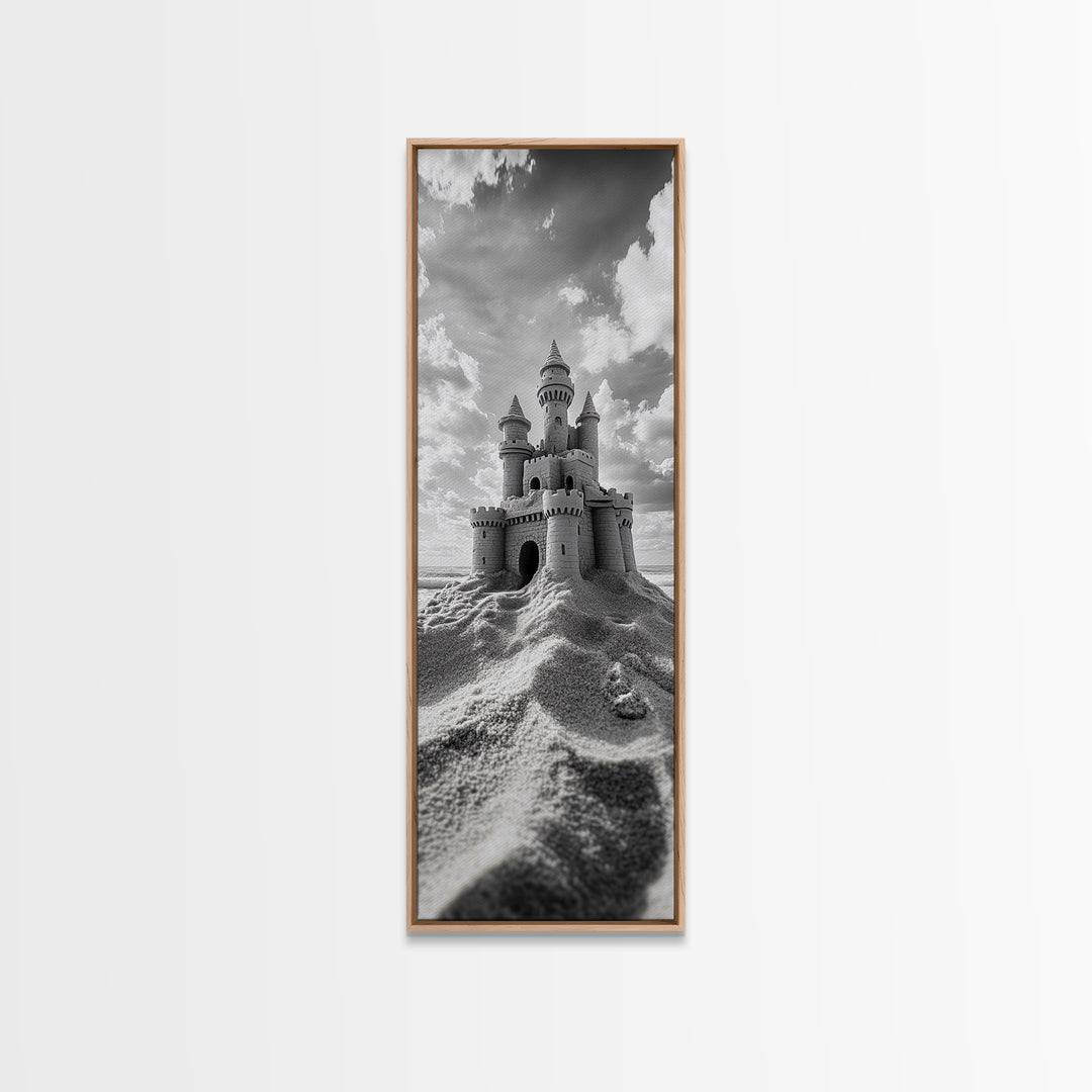 Sandcastle Fantasy, Beach Dream Print, Whimsical Coastal Decor, Kids Room or Nursery Art, Framed Canvas Print, Fairytale Vibe