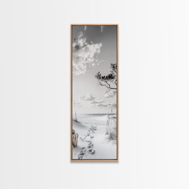 Tranquil Beach Walk, Coastal Pathway Print, Ocean Escape Wall Art, Entryway or Hall Decor, Framed Canvas Print, Serene Natural Style