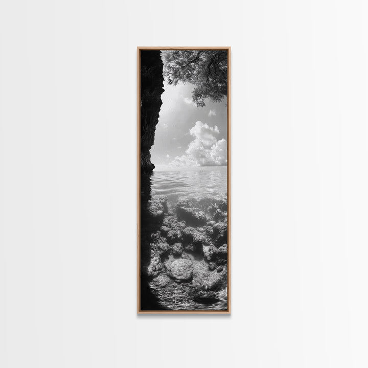Ocean Cave View, Coastal Water Art, Dreamy Nature Escape Print, Bathroom or Bedroom Decor, Framed Canvas Print, Tranquil Seascape