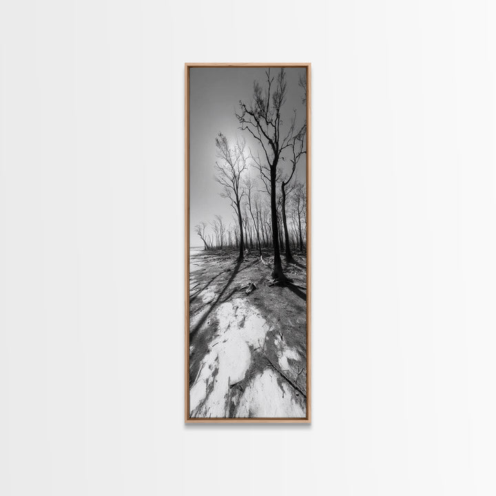 Haunting Tree Silhouettes, Forest Edge, Black White Nature, Desert Trees, Framed Canvas Print, Fall Art, Living Room Wall Art