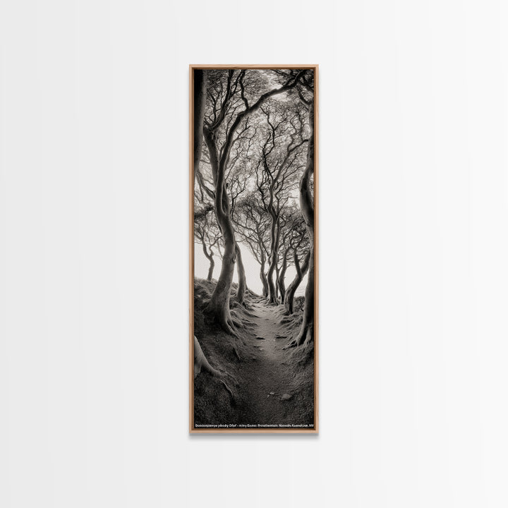Twisted Trees, Enchanted Path, Forest Tunnel, Autumn Mood, Mystical Nature Framed Canvas Print, Fall Entryway Wall Art, Rustic Decor