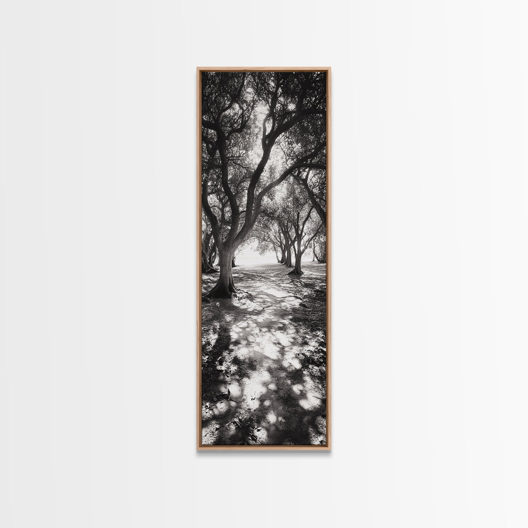 Tree Shadows, Woodland Light, Forest Stroll, Peaceful Canopy, Dappled Light Canvas Print, Cozy Living Room Wall Art, Autumn Decor