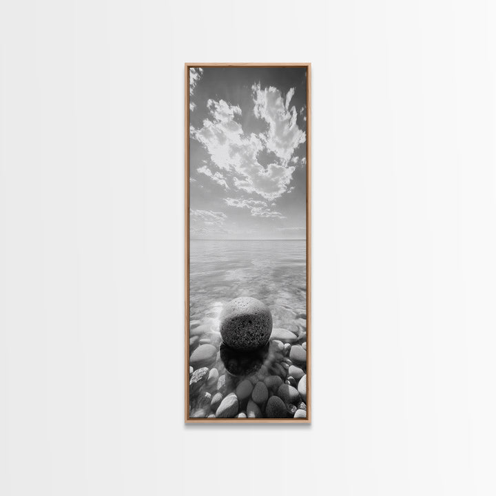 Zen Stone, Calm Waters, Smooth Pebbles, Framed Canvas Print, Spa Wall Art, Minimalist Bathroom Decor, Tranquil Home Accent