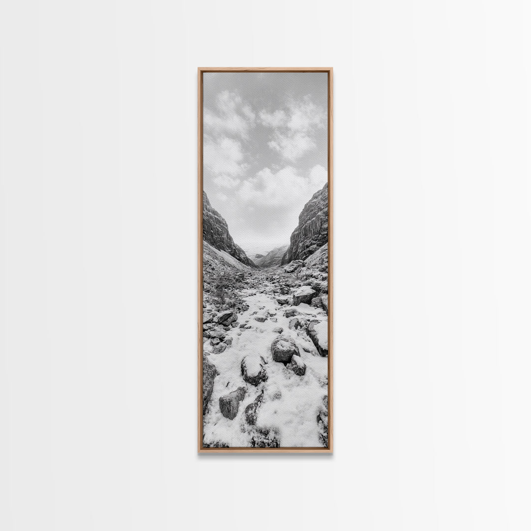 Snowy Pass, Winter Hike, Rocky Trail, Framed Canvas Print, Nature Lover Gift, Minimalist Mountain Art, Bedroom Wall Decor, Living Room Decor
