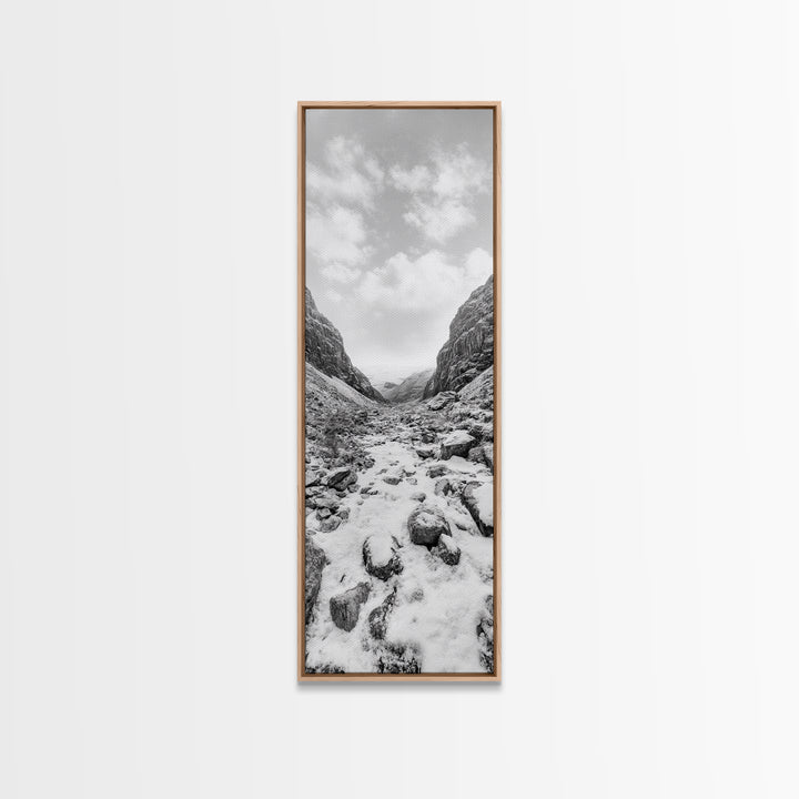 Snowy Pass, Winter Hike, Rocky Trail, Framed Canvas Print, Nature Lover Gift, Minimalist Mountain Art, Bedroom Wall Decor, Living Room Decor