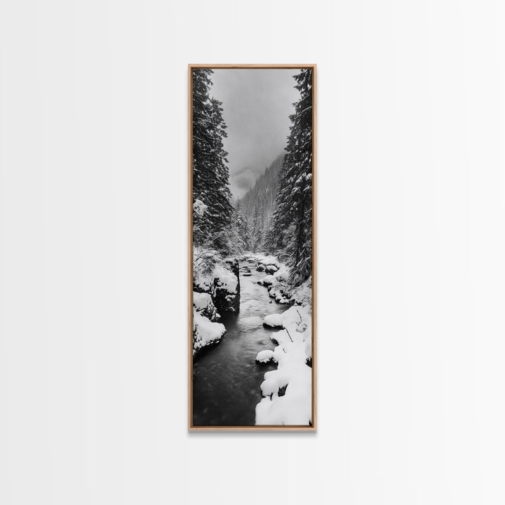 Winter Forest, Snowy River, Pine Trees, Canvas Print, Cozy Cabin Wall Art, Nature Lover Gift, Scandinavian Style, Holiday Decor, Bedroom Decor