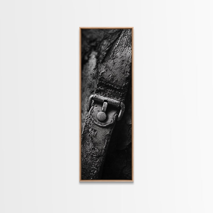 Leather Strap, Worn Texture, Rustic Detail, Framed Canvas Print, Industrial Wall Decor, Masculine Style, Close-Up Texture Art