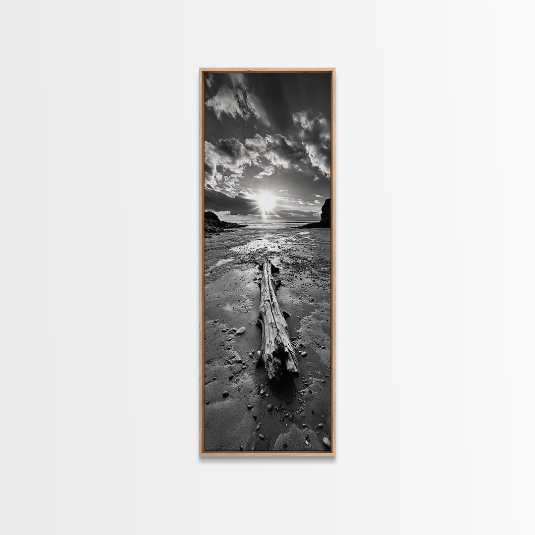 Driftwood Beach, Sunset Tide, Ocean Glow, Canvas Print, Fall Coastal Wall Art, Serene Nature Photography, Tranquil Living Room Decor