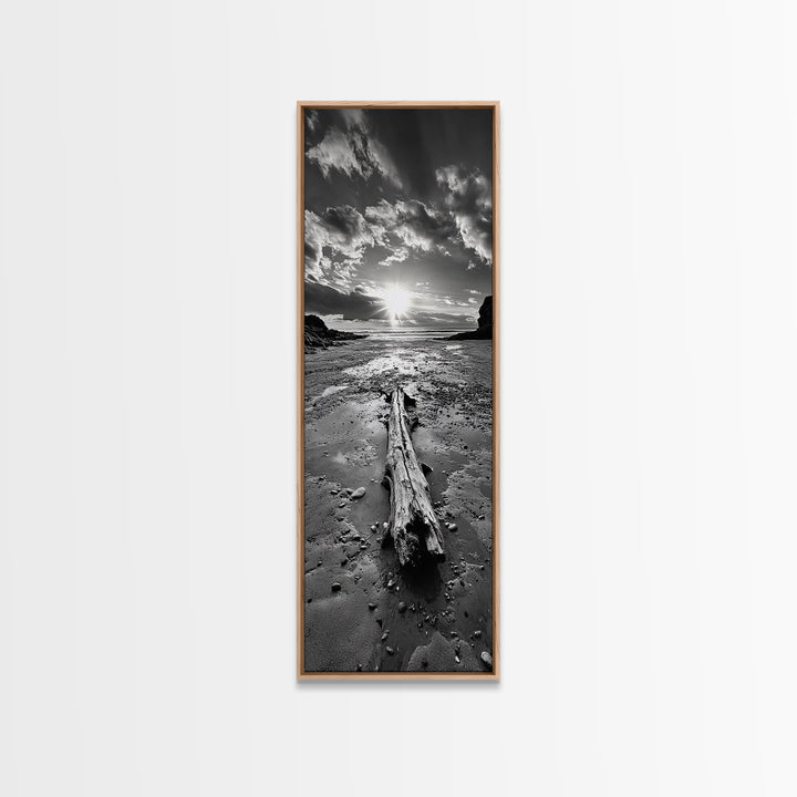 Driftwood Beach, Sunset Tide, Ocean Glow, Canvas Print, Fall Coastal Wall Art, Serene Nature Photography, Tranquil Living Room Decor