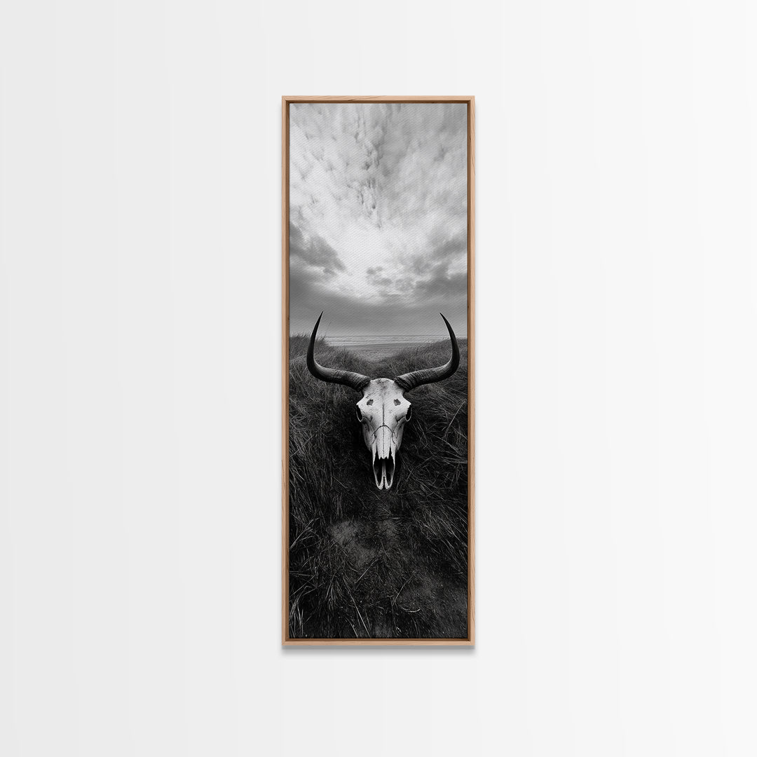 Skull Art, Wild West, Rustic Prairie, Nature Remains Framed Canvas Print, Farmhouse Wall Art, Cowboy Western Bedroom Decor, Office Wall Art