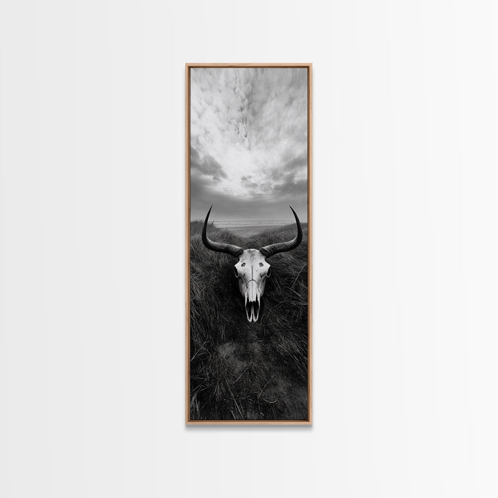 Skull Art, Wild West, Rustic Prairie, Nature Remains Framed Canvas Print, Farmhouse Wall Art, Cowboy Western Bedroom Decor, Office Wall Art