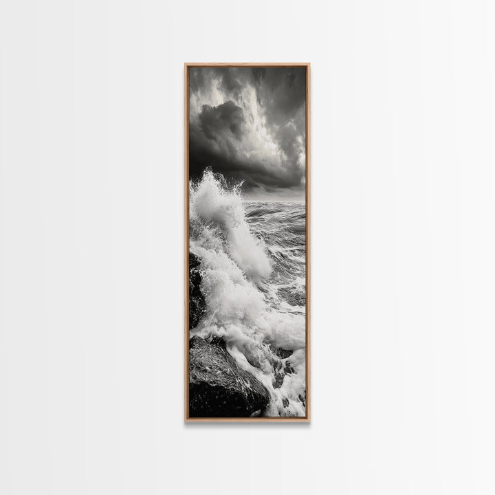 Stormy Sea, Crashing Waves, Ocean Fury, Nature Power Framed Canvas Print, Moody Living Room Wall Art, Dramatic Coastal Decor, Office Art