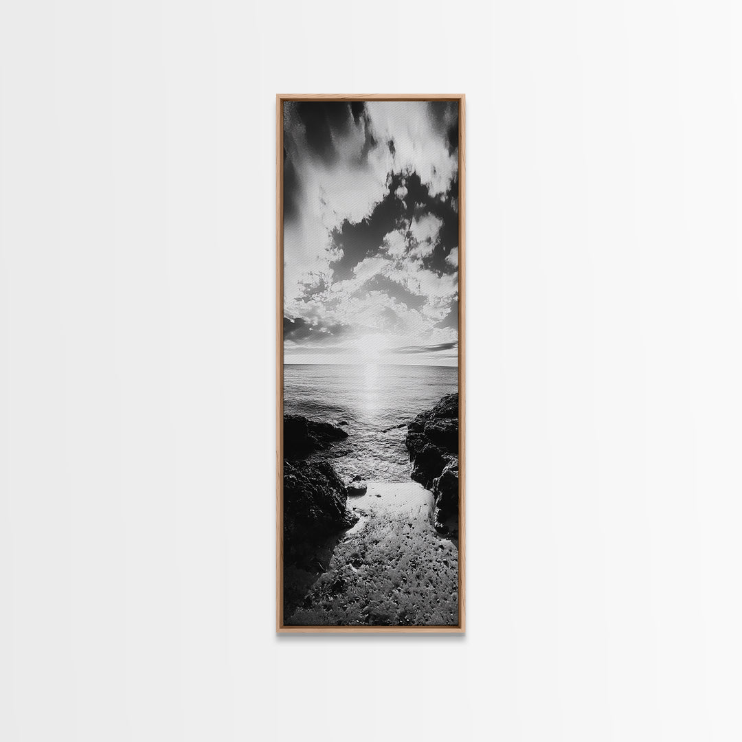 Sunset Shore, Tranquil Waters, Coastal Cove, Golden Glow Canvas Print, Beach House Living Room Wall Art, Seaside Summer Decor