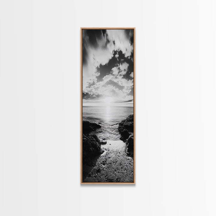 Sunset Shore, Tranquil Waters, Coastal Cove, Golden Glow Canvas Print, Beach House Living Room Wall Art, Seaside Summer Decor