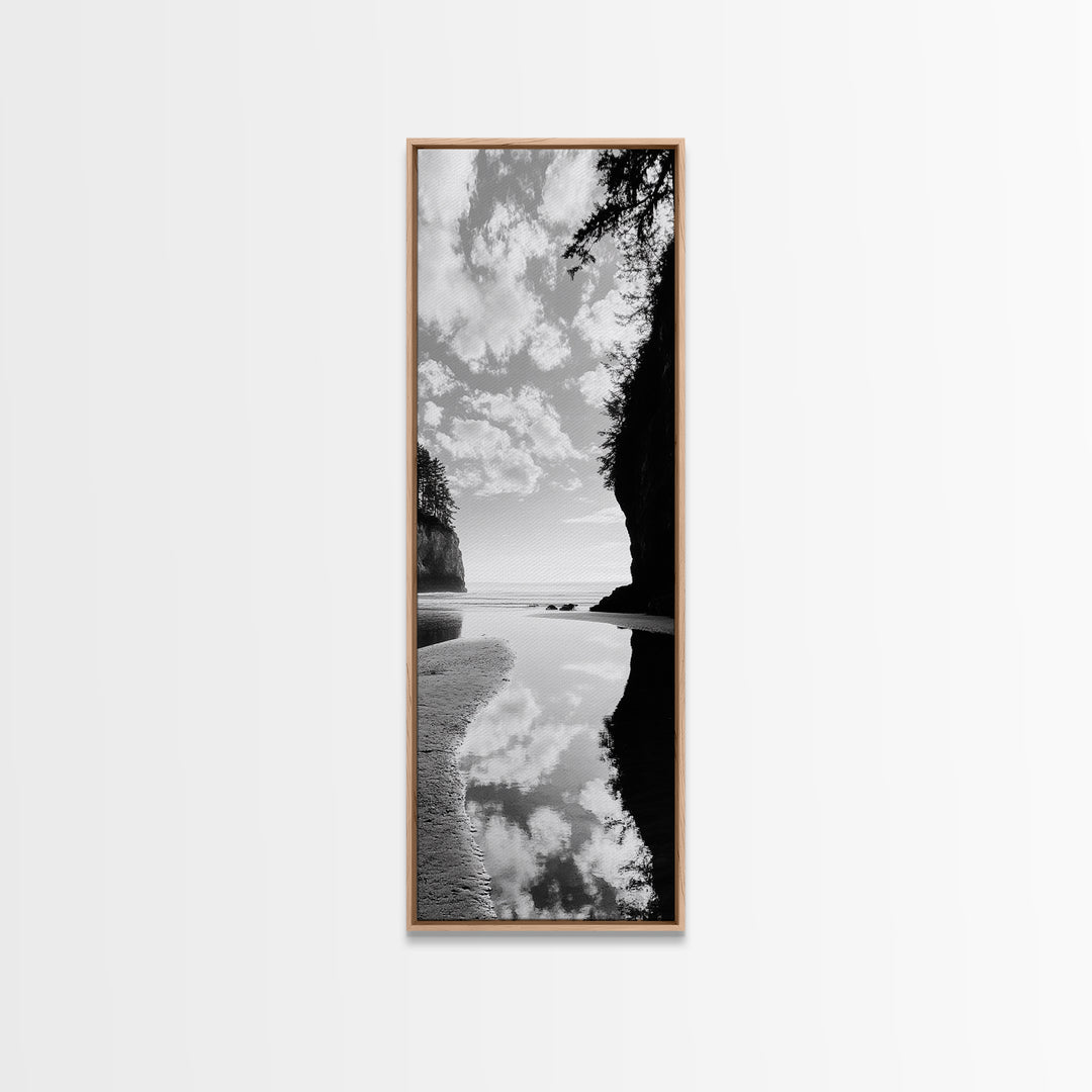 Tidepool Reflection, Ocean Mirror, Seaside Tranquility, Coastal Landscape, Framed Canvas Print, Spa Bathroom Wall Art, Minimalist Decor