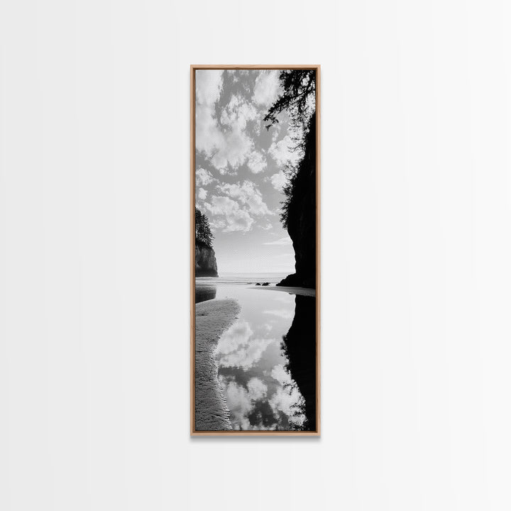 Tidepool Reflection, Ocean Mirror, Seaside Tranquility, Coastal Landscape, Framed Canvas Print, Spa Bathroom Wall Art, Minimalist Decor