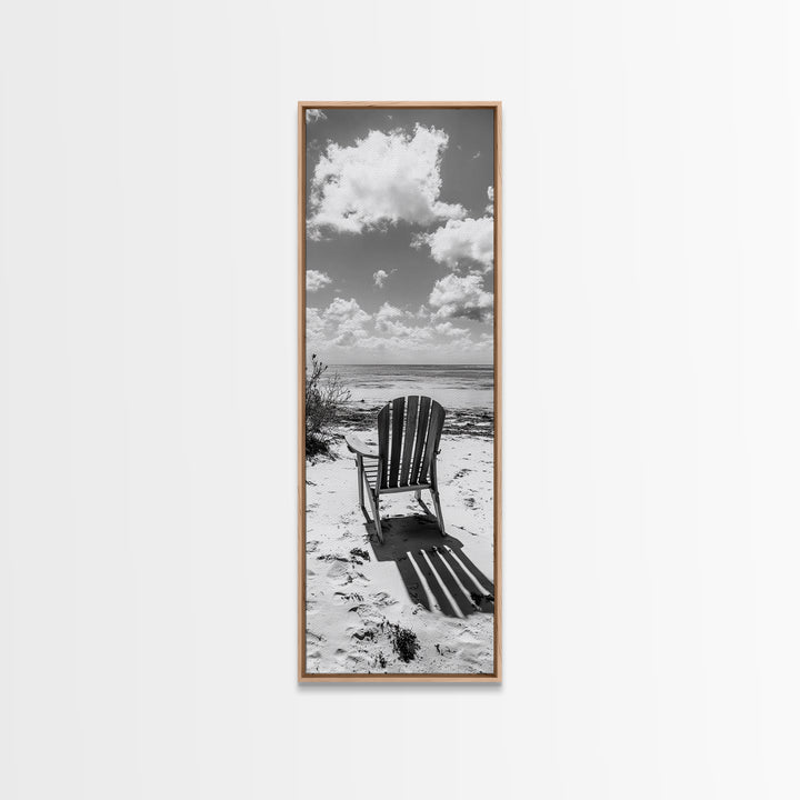 Seaside Chair View, Coastal Calm, Ocean Horizon, Beach Serenity, Framed Canvas Print, Living Room Wall Art, Relaxing Summer Vibe
