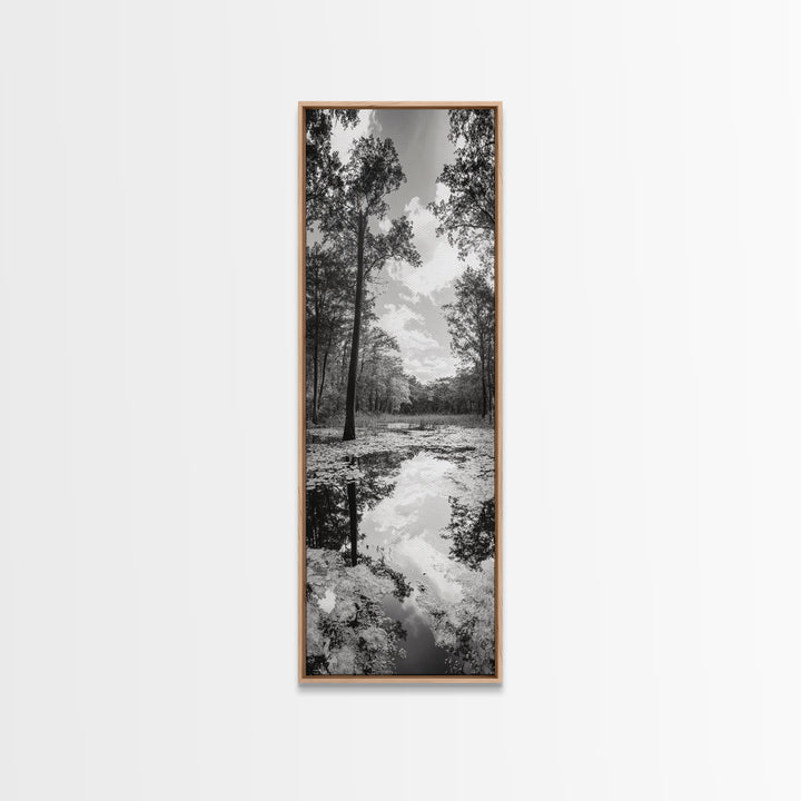 Reflective Forest, Nature Calm, Monochrome Trees, Peaceful Swamp, Framed Canvas Print, Rustic Cabin Decor, Moody Wall Art, Entryway Print
