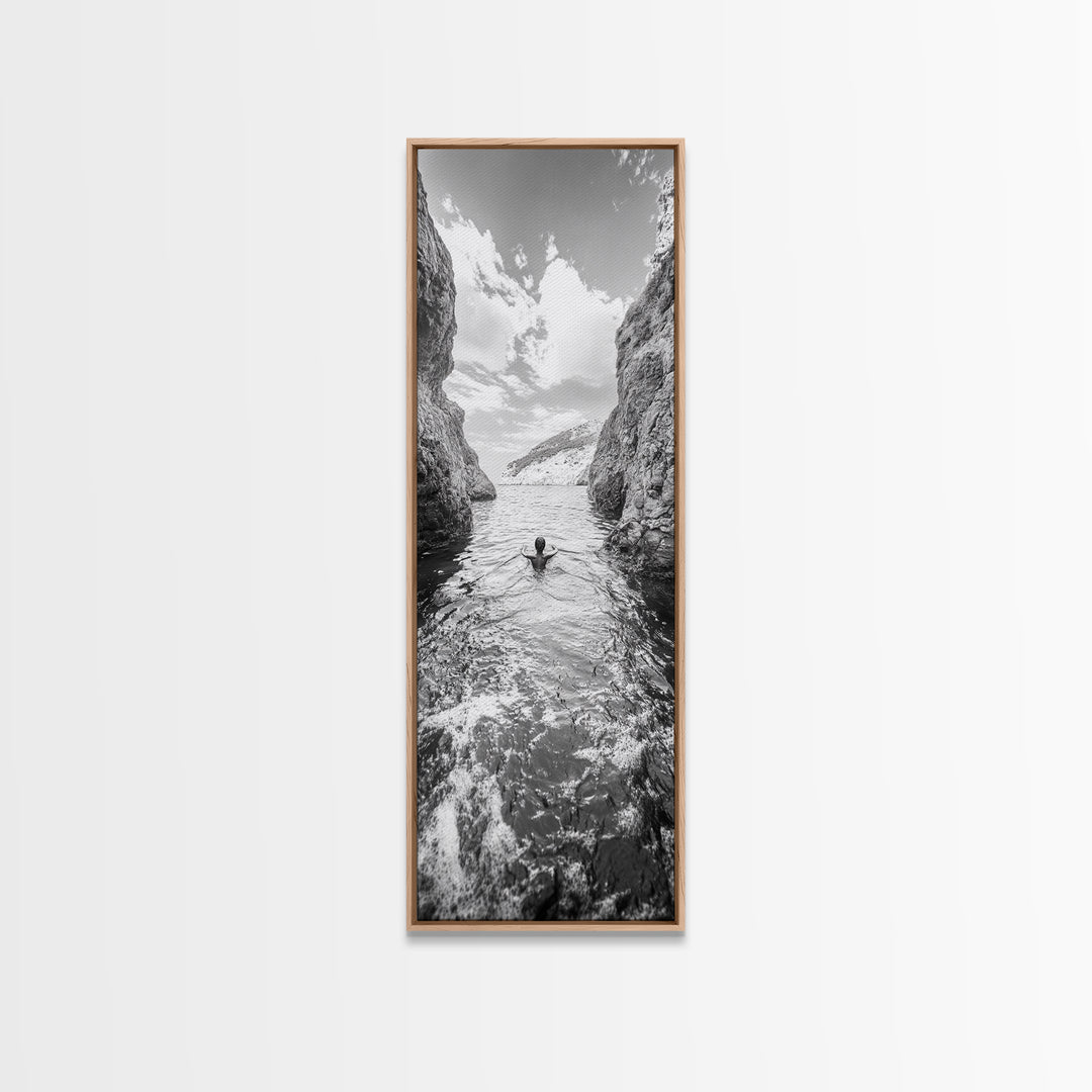 Ocean Escape, Cliff Swim, Travel Photography, Freedom Moment, Canvas Print, Minimalist Wall Art, Bathroom Decor, Beach House Art