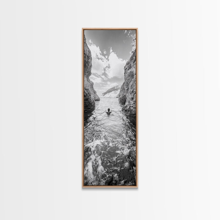 Ocean Escape, Cliff Swim, Travel Photography, Freedom Moment, Canvas Print, Minimalist Wall Art, Bathroom Decor, Beach House Art