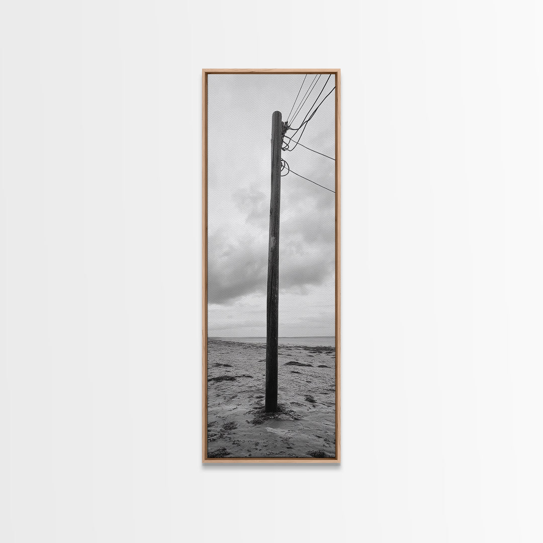 Utility Pole, Coastal Wires, Industrial Sky, Power Lines, Framed Canvas Print, Minimalist Photography, Loft Wall Art, Urban Decor