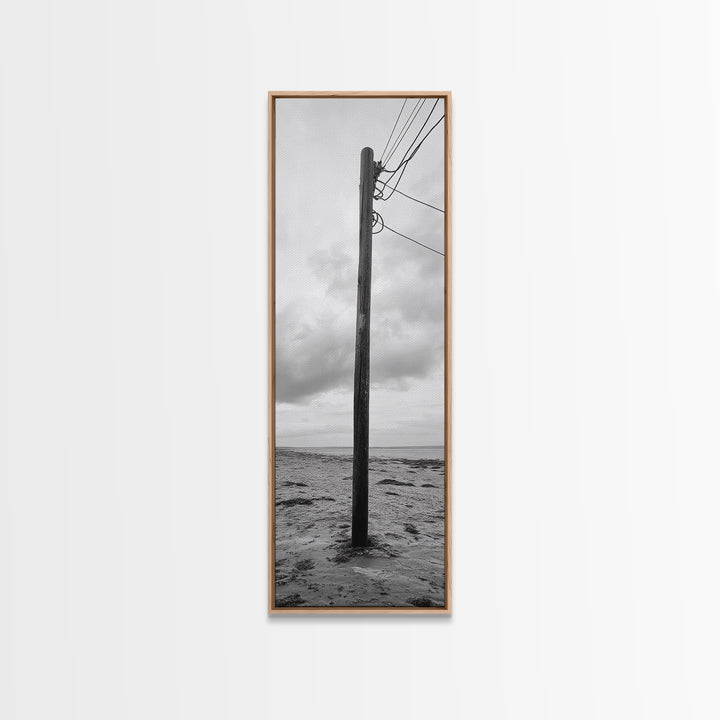 Utility Pole, Coastal Wires, Industrial Sky, Power Lines, Framed Canvas Print, Minimalist Photography, Loft Wall Art, Urban Decor