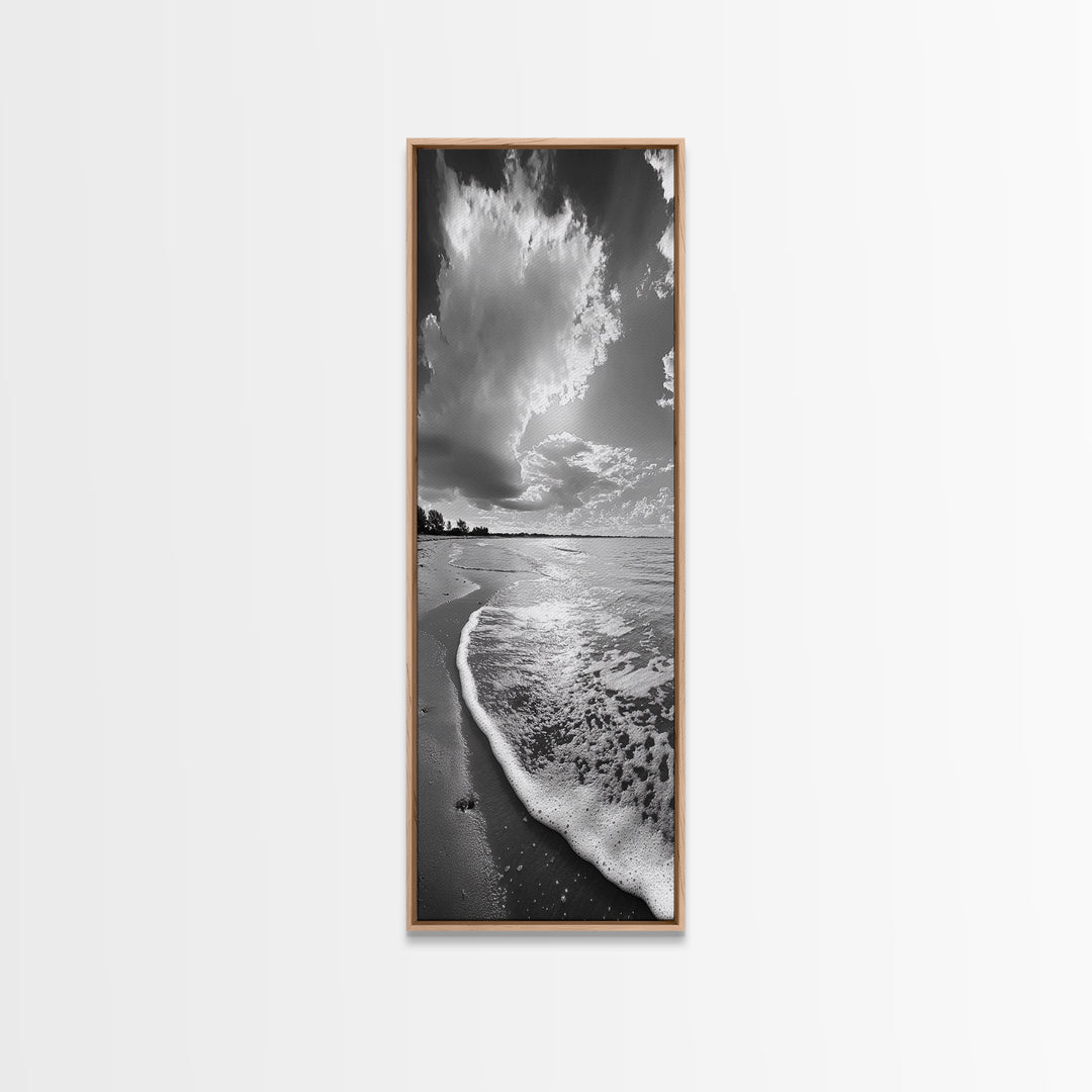 Morning Beach, Shoreline Foam, Coastal Tranquility, Sunrise Horizon, Canvas Print, Beach Wall Art, Bathroom Decor, Seaside Vibes