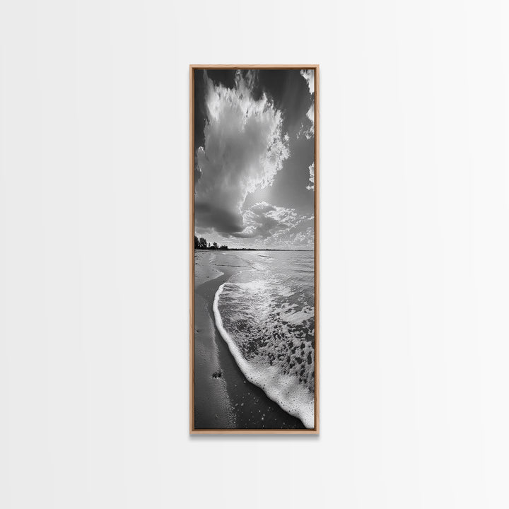 Morning Beach, Shoreline Foam, Coastal Tranquility, Sunrise Horizon, Canvas Print, Beach Wall Art, Bathroom Decor, Seaside Vibes