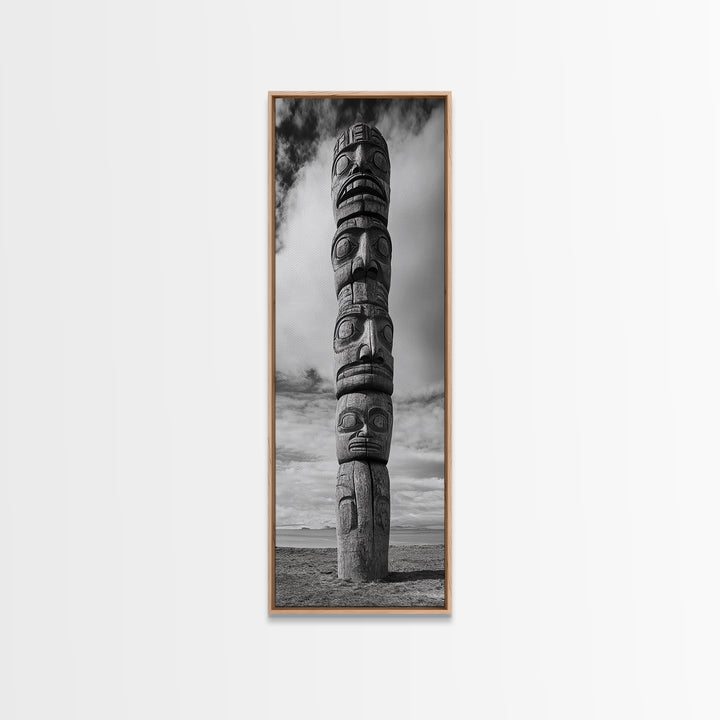 Totem Pole, Tribal Faces, Historic Symbolism, Canvas Print, Cultural Wall Decor, Office Wall Art, Rustic Museum Style Photography