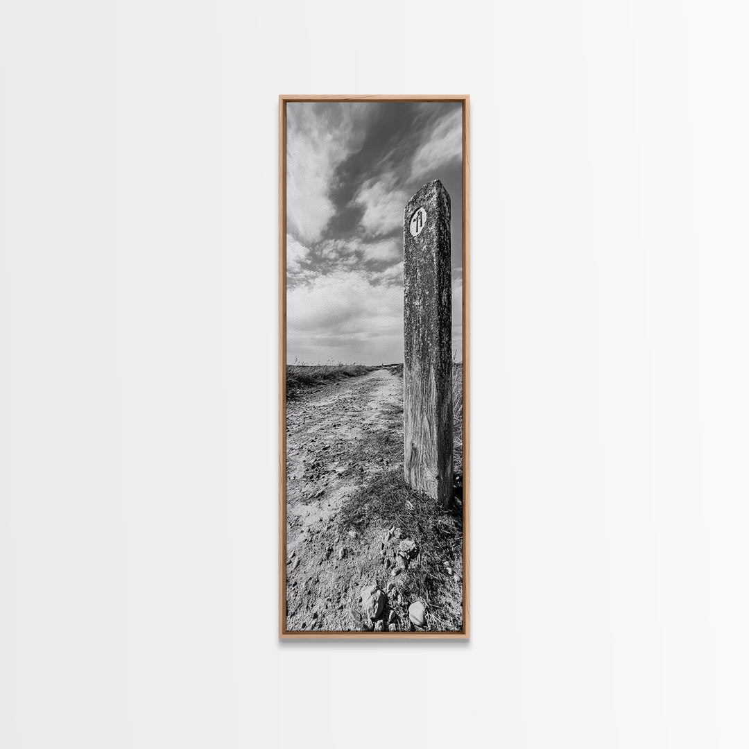 Trail Marker, Countryside Path, Rustic Journey, Canvas Print, Outdoor Adventure Wall Art, Neutral Fall Decor, Minimalist Hallway Art
