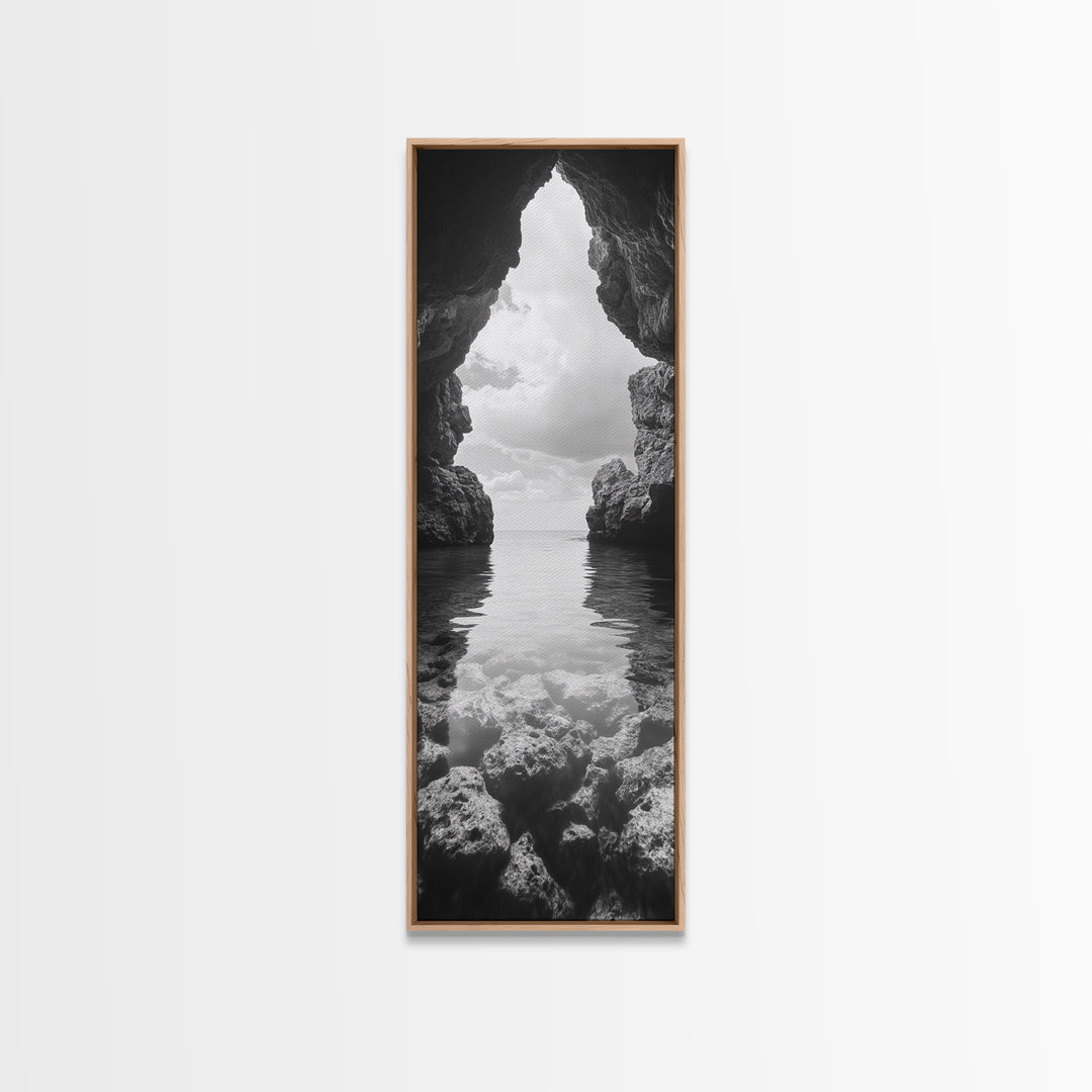 Ocean Cave View, Coastal Nature Art, Seaside Wall Decor, Minimalist Seascape Print, Bathroom Wall Art, Framed Canvas Print