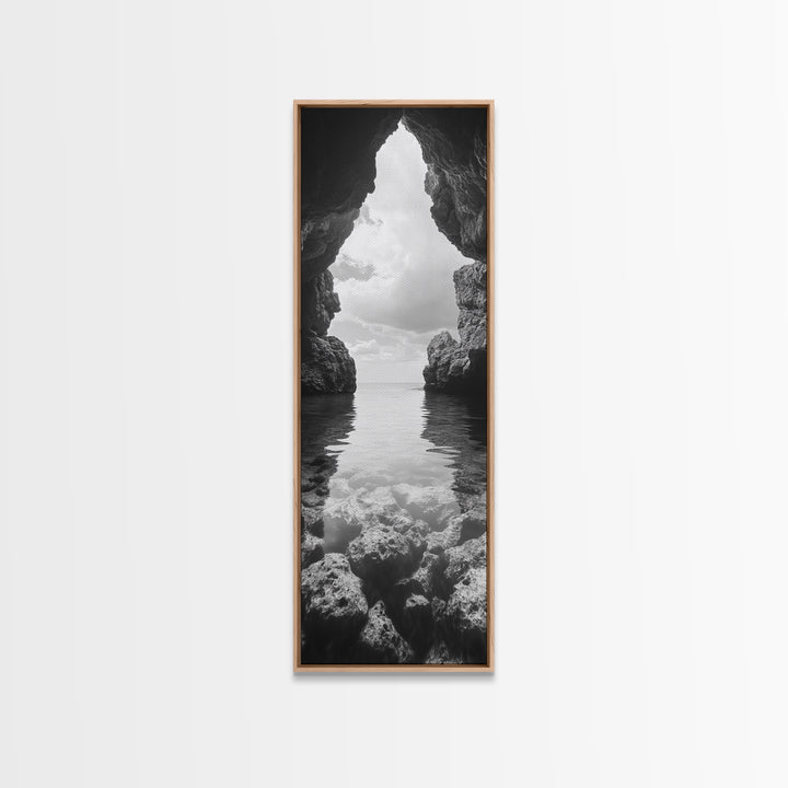 Ocean Cave View, Coastal Nature Art, Seaside Wall Decor, Minimalist Seascape Print, Bathroom Wall Art, Framed Canvas Print