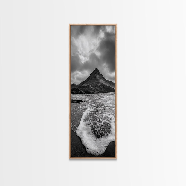 Dramatic Seaside Peak, Coastal Mountain Wall Art, Black Beach Photography, Bold Nature Decor, Canvas Print, Living Room Art