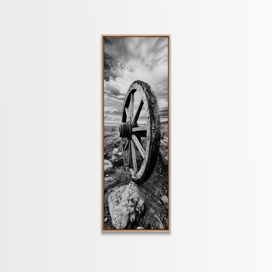 Prairie Wagon Wheel, Antique Rustic Wall Decor, Western Homestead Art, Barnhouse Style Print, Canvas Print, Fall Living Room Art