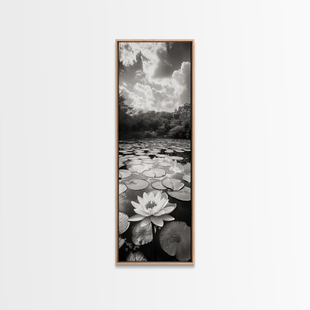 Water Lily Pond, Serene Botanical Art, Peaceful Garden Wall Decor, Zen Nature Print, Spa or Bedroom Accent, Framed Canvas Print