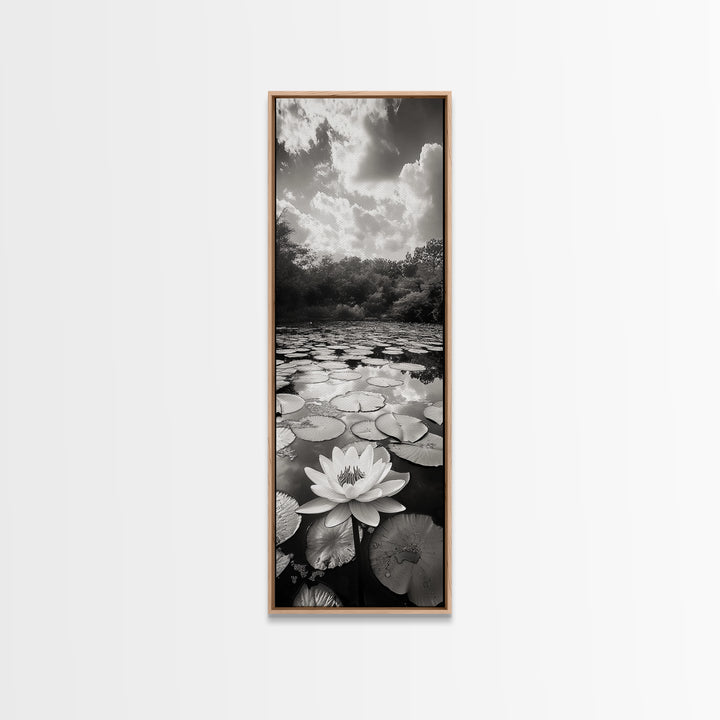 Water Lily Pond, Serene Botanical Art, Peaceful Garden Wall Decor, Zen Nature Print, Spa or Bedroom Accent, Framed Canvas Print
