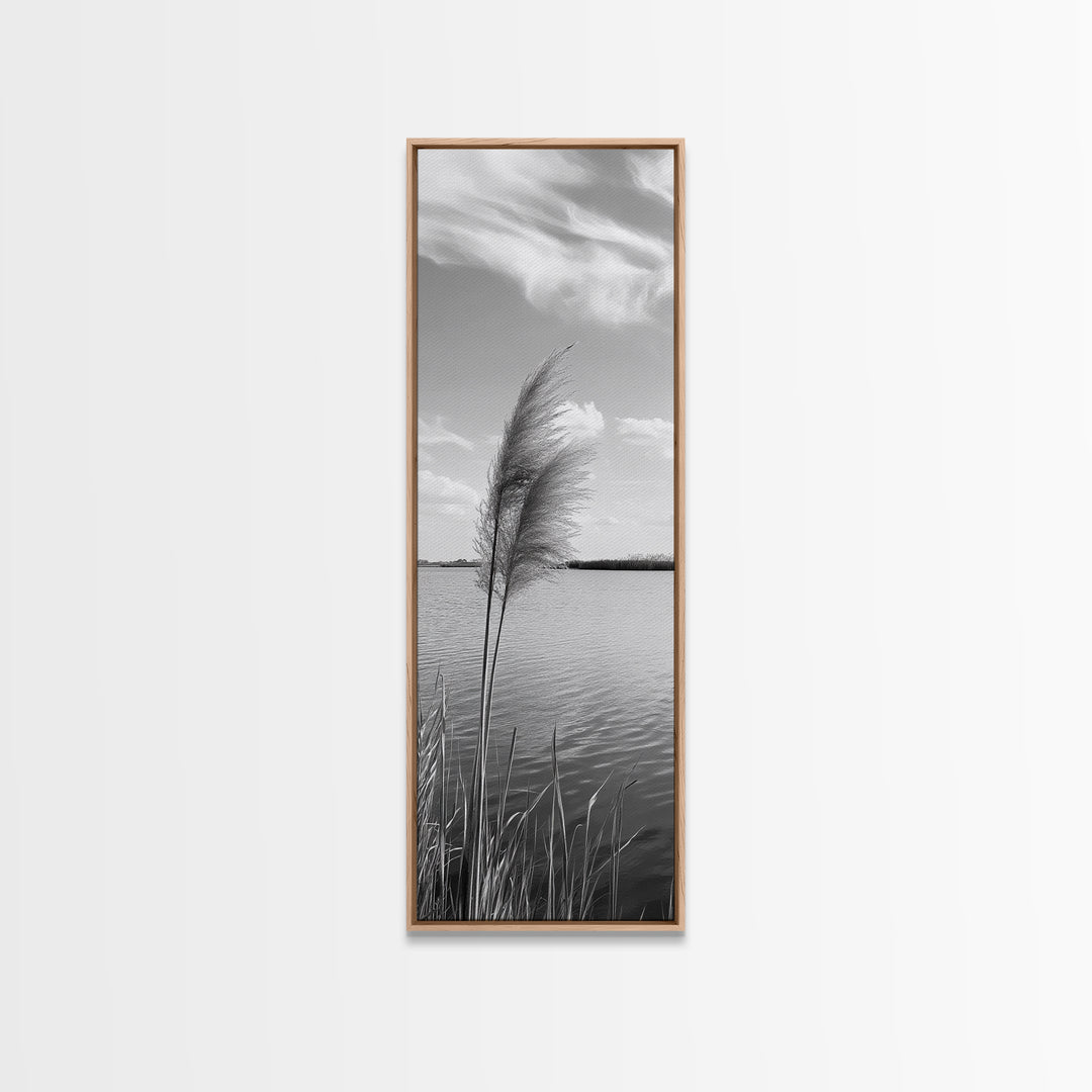 Lakeside Grasses, Windy Waterscape Print, Minimal Nature Art, Calm Landscape Decor, Bathroom or Office Wall Art, Canvas Print