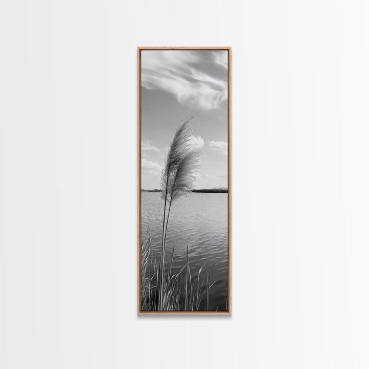 Lakeside Grasses, Windy Waterscape Print, Minimal Nature Art, Calm Landscape Decor, Bathroom or Office Wall Art, Canvas Print