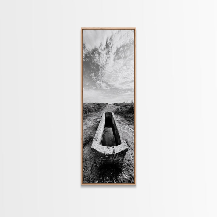 Rustic Trough Scene, Country Minimalist Art, Weathered Landscape Print, Nature Photography, Farmhouse Kitchen Decor, Framed Canvas Print