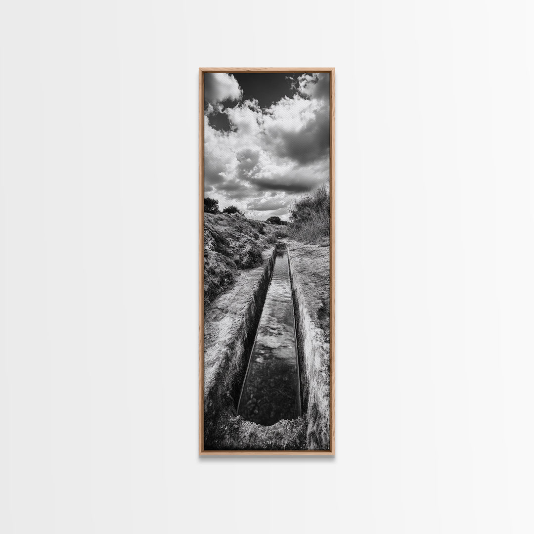 Stone Water Channel, Ancient Pathway Art, Moody Landscape Photography, Historical Wall Decor, Study or Hallway Accent, Canvas Print