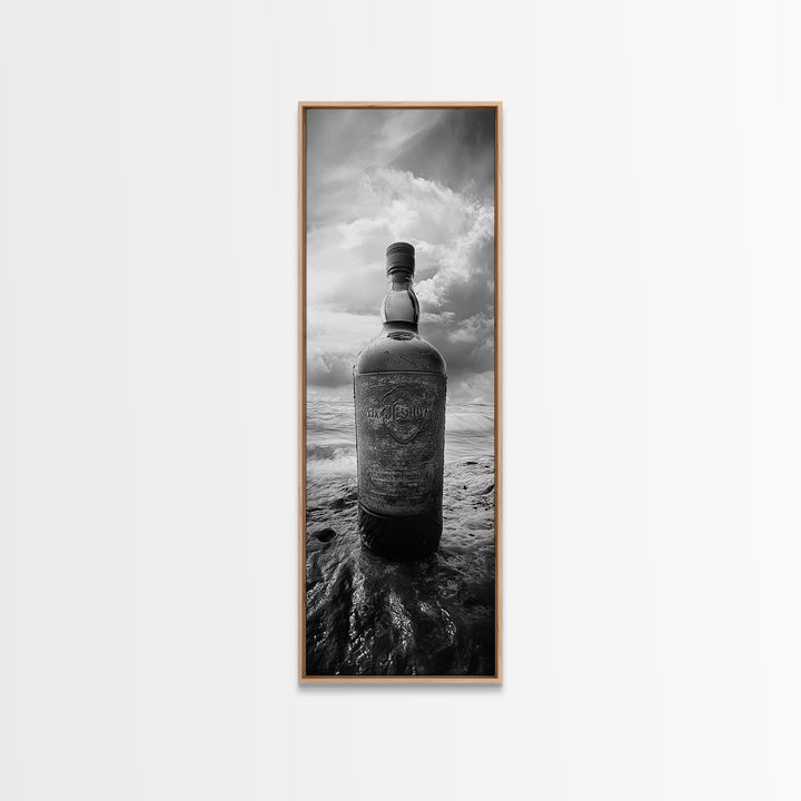 Weathered Bottle Beach, Abandoned Object Art, Coastal Still Life Print, Rustic Nautical Wall Decor, Studio or Bar Area, Canvas Print