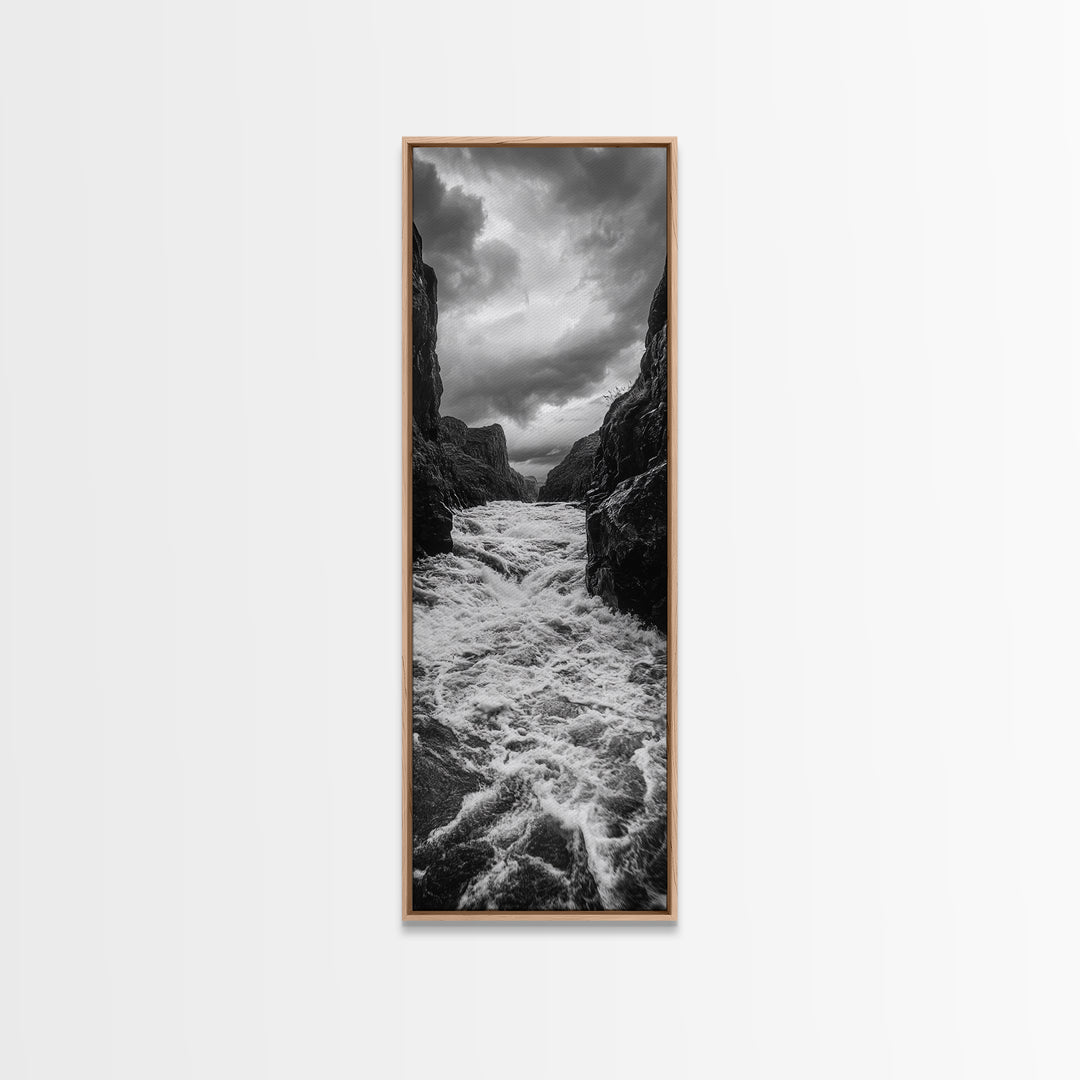 Wild River Path, Nature Wall Decor, Adventure Landscape, Monochrome Rapids, Framed Canvas Print, Rustic Living Room Wall Art, Moody Photography